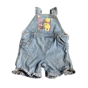 Vtg Disney Baby Winnie The Pooh Embroidered Shortalls Overalls 6-9 Months Button